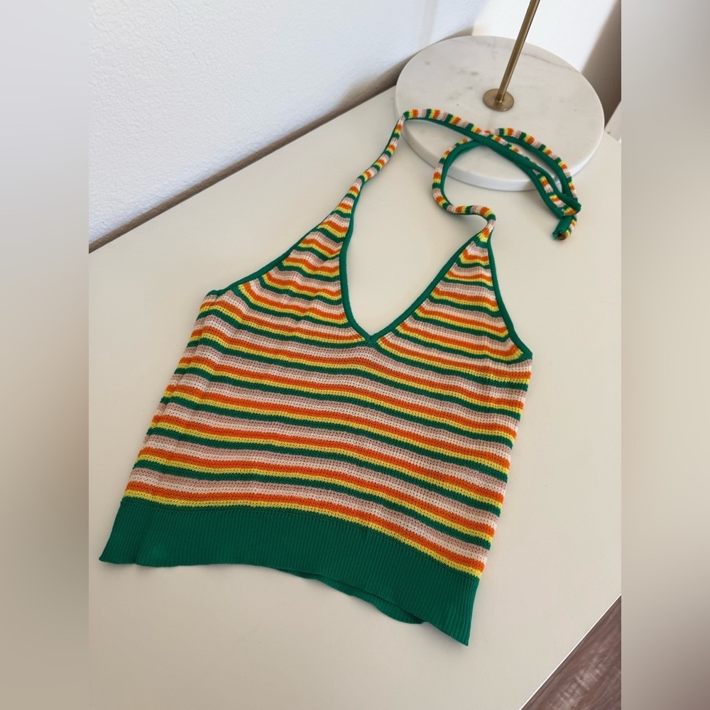 New Zara viscose Striped Halter Top - Picture 6 of 9